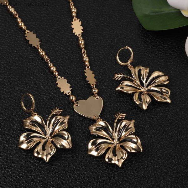 

pendant necklaces cring coco haiian polynesian pendant pearl necklace flower earrings jewelry set gold bead chain pendant set z230706, Silver