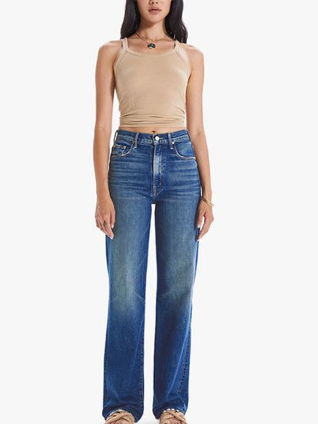 

men s pants autumn and winter solid color high waist elastic mopping loose women casual denim trousers 230705, Black