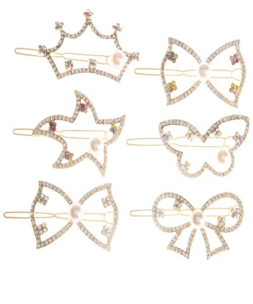 

diamond bowknot crystal rhinestones alloy hair clips sweet bangs side clip pearl crown frog leaf barrette hair accessories4330385