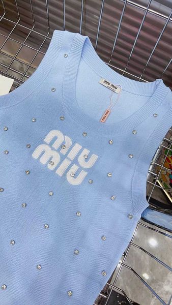 

m23 spring/summer new style casual nail bead patch sleeveless knitted tank top, White