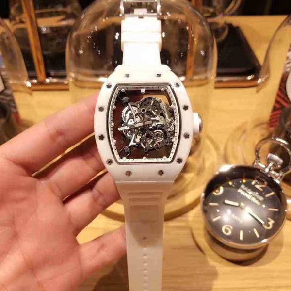 

watch date luxury mens mechanics watch richa wine barrel leisure business rm055 fully automatic mechanical milles white ceramic 7wh9, Slivery;brown