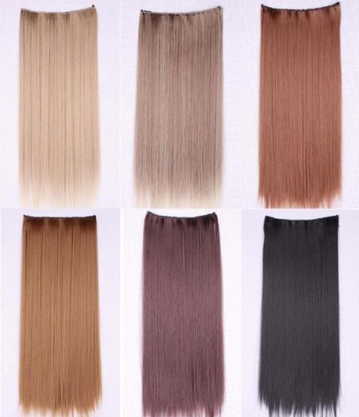 

24quot 60cm long ladies heat resistant fiber synthetic clip on hair extensions multicolor women 5 clips straight hairpiece acces8266738, Black;brown