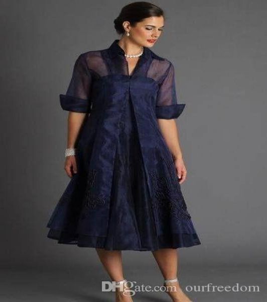 

navy blue mother of the bride dresses short sleeve mother dresses lace appliques tea length with jacket formal evening prom party 9404061, Black;red