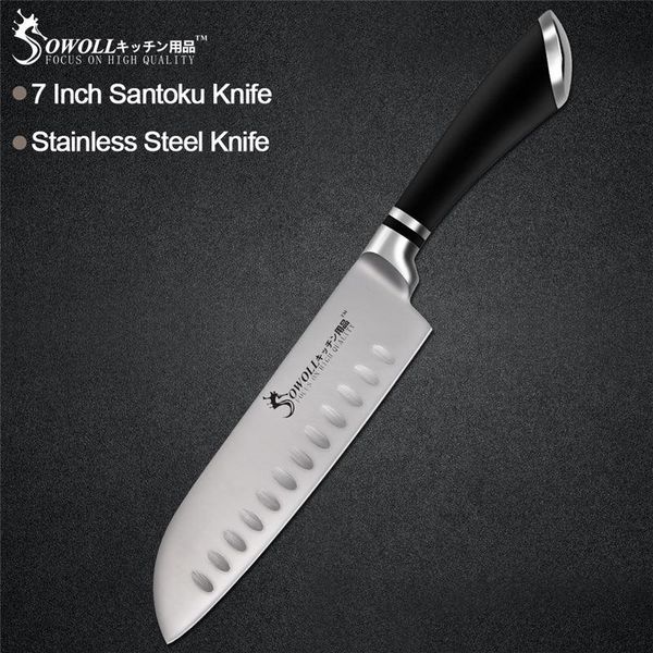 

dresses sowoll kitchen stainless steel santoku knife 7 inch abs+stainless steel black handle knife sushi meat fish sashimi fruit tools, White;black