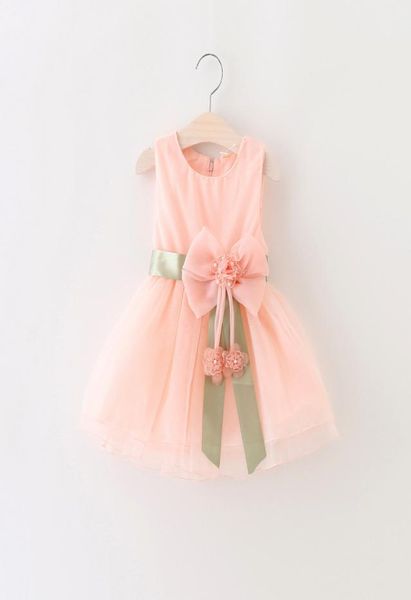 

new infant kids girls child aline dress sleeveless floral printed kid princess party dance dress big bow style 13y4421294, Red;yellow