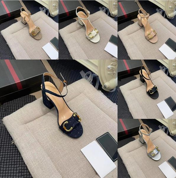 

women's horse buckle sandals designer leather chunky sandals summer casual sandals cowboy printing women sandals fashion high-heeled sa, Black