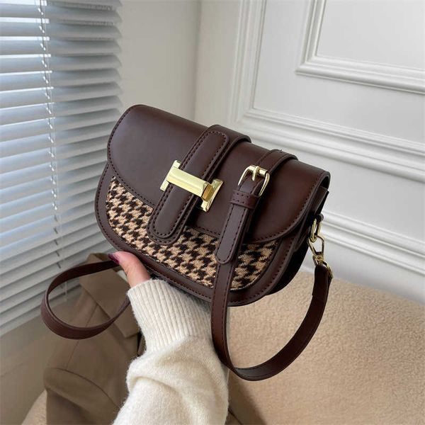 

small bag women's autumn new trendy plaid fashion texture one shoulder portable messenger saddle bag