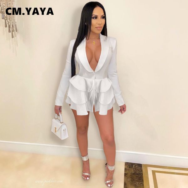 

basic casual dresses cm yaya women white black ruffles hem notched neck long sleeve blazer style dress for office lady mini 230705, Black;gray