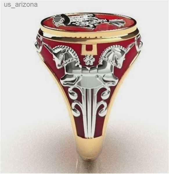 

milangirl creative personality king horse two-tone knight rings for men hip hop punk style fashion rings l230620, Silver