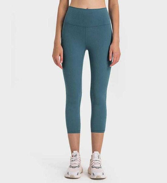 

lu-379 rib yoga capris outdoor running fitness leggings high waist sports tights women gym clothes, White;red