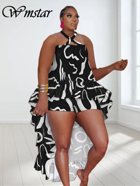 

women's plus size pants wmstar two piece printed shorts set bandage matching wholesale direct 2023 230705, Black