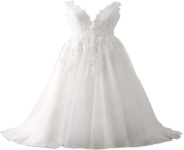 

women039s wedding dress for bride lace applique princess ball gown dress v neck straps plus size wedding dresses bridal gowns3075054, White