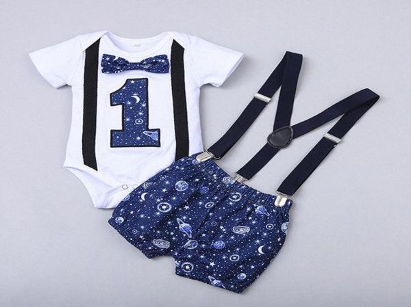

newborn baby boys gentleman clothing short sleeve letter romper straps shorts outfits birthday clothes for babies xrxi8153322, White