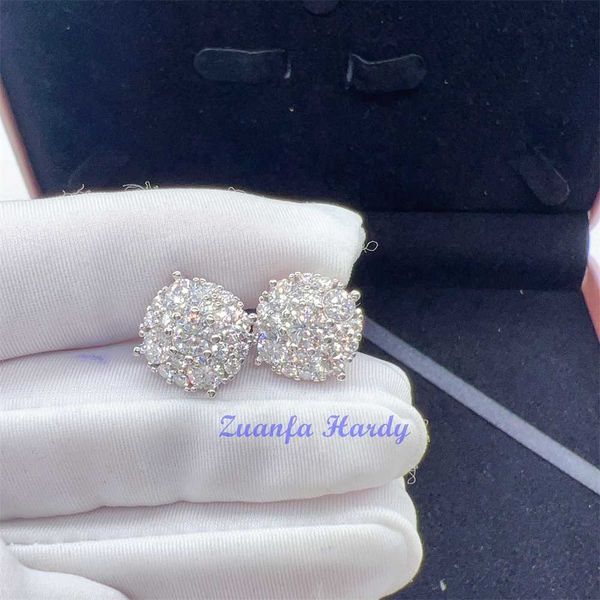 

designer jewelry zuanfa pass diamond tester cluster flower earrings 925 sterling silver screw back moissanite stud earrings, Golden