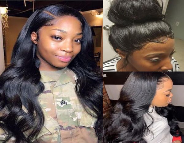 

body wave lace front human hair wigs for women natural black pre plucked with baby hair brazilian remy bleached knots5217302, Black;brown