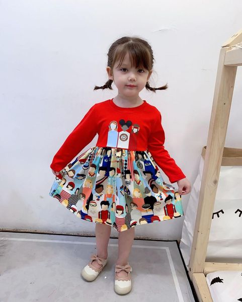 

girls dress 2020 new arrival autumn girls long sleeve kids causal cartoon little figure round collar dress 3 colors8077201, Red;yellow