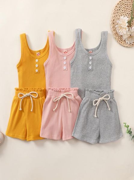 

toddler clothing sets summer baby boys girls suits cotton kids outfits children ribbed knitted sleeveless vest elastic wais4815244, White
