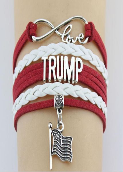 

trump 2020 love couple bracelet american flag charm bangle letter pu leather wrap wristbands for party jewelry gift kjj577198981, Red;brown