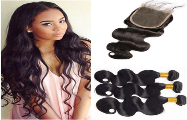 

malaysian virgin human hair bundles with closure body wave wavy 5x5 lace front closure with virgin malaysian human hair weaves 3 b1217844, Black;brown