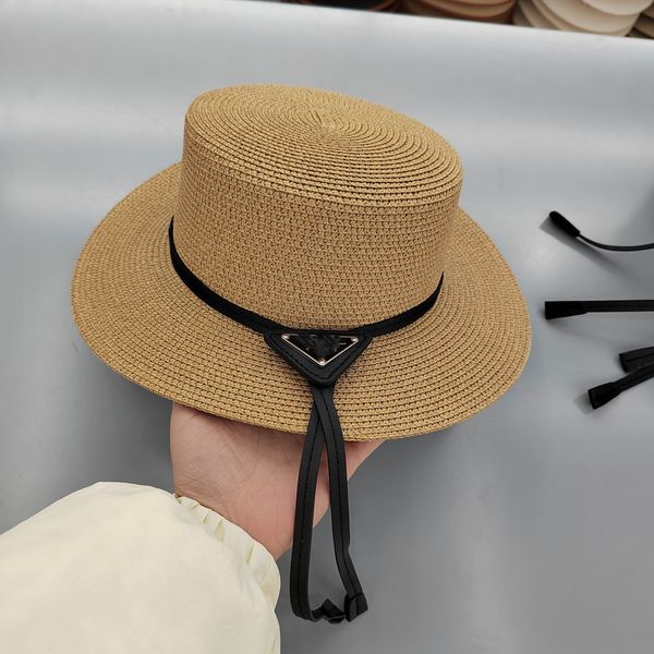 

designer straw hat luxury women's new straw hat classic flat hat men's and women's same triangle sun visor, Blue;gray