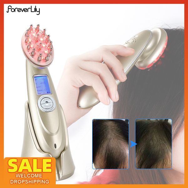 

portable slim equipment electric laser hair growth comb anti loss therapy infrared rf ems nano led red light vibration massage care brush 23