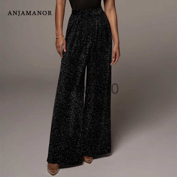 

women's pants capris anjamanor glitter loose wide leg pants women high waist baggy dress pants elegant black trousers 2023 d36-bh32 j23, Black;white