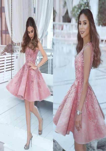 

2018 new dubai blush pink homecoming dresses vestidos v neck sleeveless a line autumn graduation dresses beads short cocktail gown3124636, Blue;pink