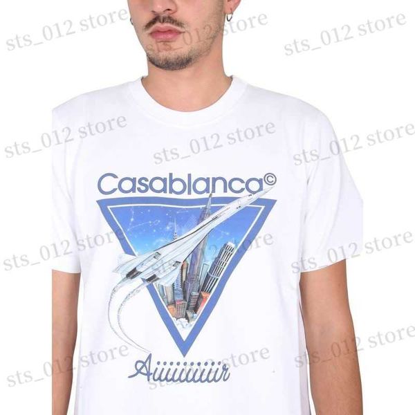 

men's t-shirts 2023 casablanca blue sky city airplane print t shirt men women casa t-shirts summer streetwear casual tee t230705, White;black