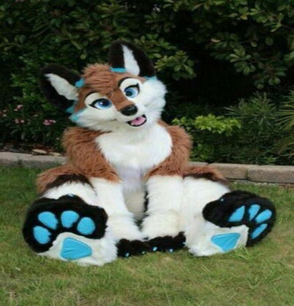 

halloween long fur fox husky dog wolf fursuit mascot costume suit cosplay factory whole postage q11067511018, Blue