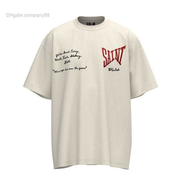 

saint michael embroidery t-shirts hip-hop short sleeves tees man women t shirts men vintage summer loose tee distreed destroy rock outfits, White;black