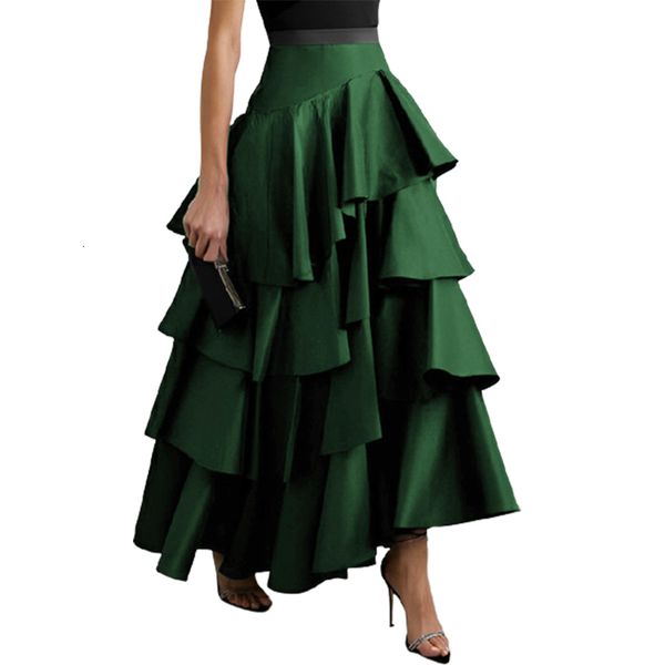 

skirts yeezzi female stylish selection a line falbala party maxi high waisted solid color long for women 2023 summer 230705, Black