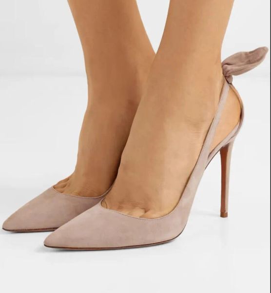 

woman pop heels sandal pointed toe aquazzuras bow tie 105mm cutout leather pumps slingback wedding party dress pump black nude sude leather