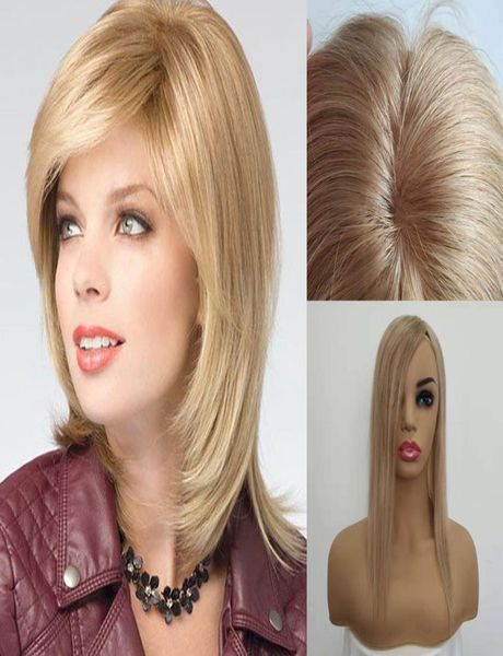

stock dark blonde silk base human hair ers for thinning hair women 255 inch 56 inch clip in hairpiece3765182, Black;brown
