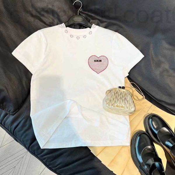 

women's hoodies & sweatshirts designer spring/summer new embroidery dotted line love round neck short sleeve t-shirt, fashionable slim, Black