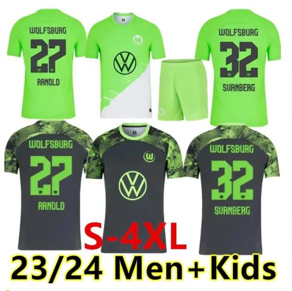 

23 24 vfl wolfsburg soccer jerseys weghorst steffen brekalo 2023 2024 football shirt arnold xaver mbabu guilavogui mehmedi roussillon kids k, Black;yellow
