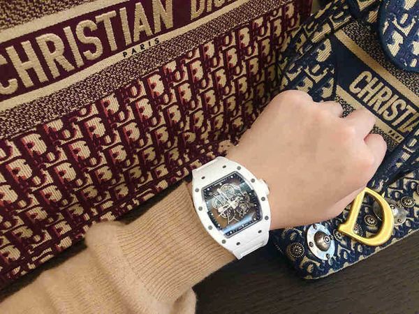 

uxury watch date luxury mens mechanics watch richa wristwatch swiss rm055 white ceramic 35-02 automatic mechanical male carbon fiber leisure, Slivery;brown