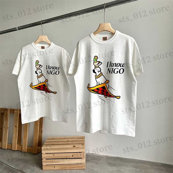 

men's t-shirts 2023ss white t-shirt men women bamboo cotton short sleeve harajuku dog duck love print t shirt i know nigo hip hop tee, White;black