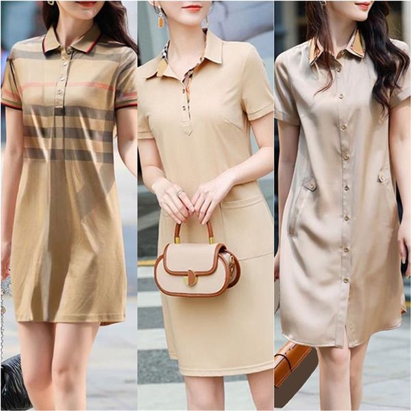 

2023 designer polo dress casual dresses summer fashion plaid dress women strip print dress loose cotton dresses elegant laple dress womens d, Black;gray