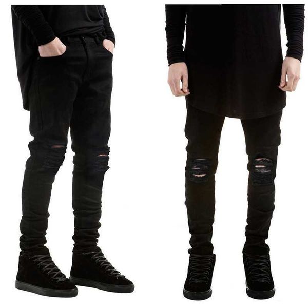 

new fashion men black jeans skinny ripped stretch slim west hip hop swag denim motorcycle biker pants jogger, Blue