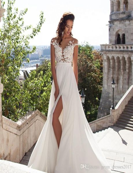 

boho wedding dresses jewel a line lace appliqued long sleeves bohemian wedding dress plus size country beach bridal gowns9136177, White
