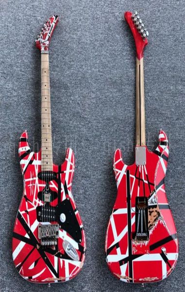 

electric guitar edward eddie van halen black white stripe red heavy relic maple neck floyd rose tremolo locking nut4654099