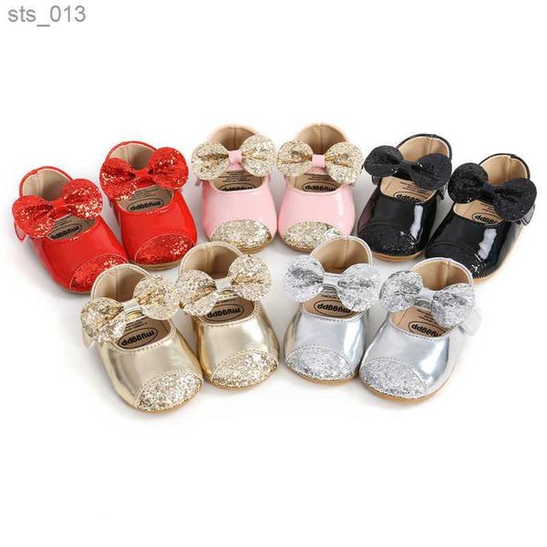 

baby girls princess shoes sequins bowknot dress shoes pu leather rubber soft-sole non-slip casual toddler shoes l230518, Black
