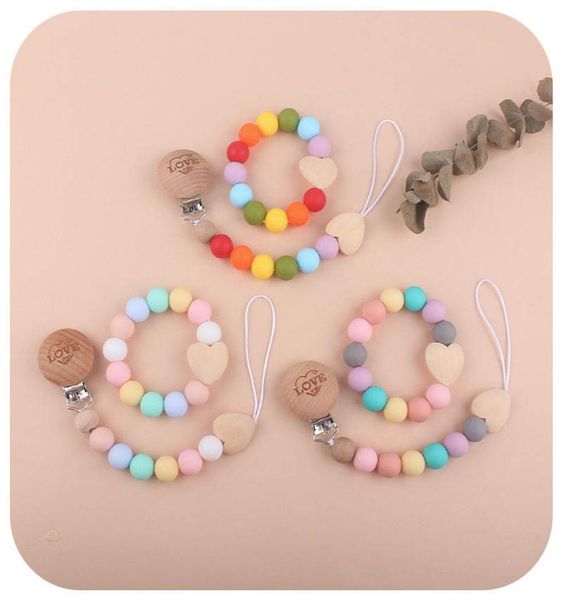 

baby pacifier holders chain clips weaning teething natural wooden silicone beads pacifiers newborn teeth practice toys infant feed9111772