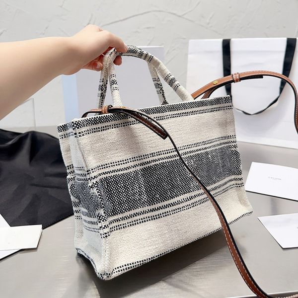 

tweed shopping bag designer tote bags women handbag canvas beach bags shoulder crossbody bag large capacity purse jacquard striped fabric ca