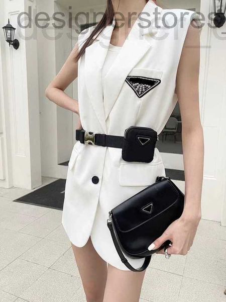 

women's vests designer new womens triangle sticking drill sleeveless coats suit jacket slim adjustable waist belt spring summer vest ou, Black;white