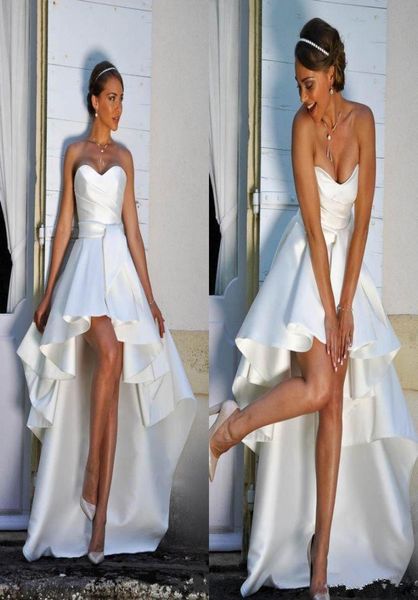 

2019 high low satin a line wedding dresses sweetheart ruched zipper back summer wedding gowns for bride7048519, White