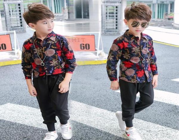 

new casual korean boy shirt long sleeve spring autumn children039s shirts boys stand collar printed shirt7131444, White;black