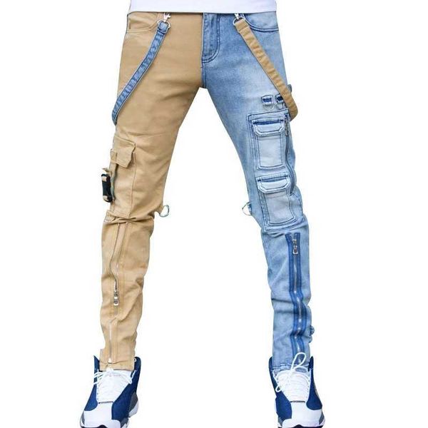 

men's jeans high street straight overalls mens oversized hip-hop yellow blue denim trousers fashion male casual jean