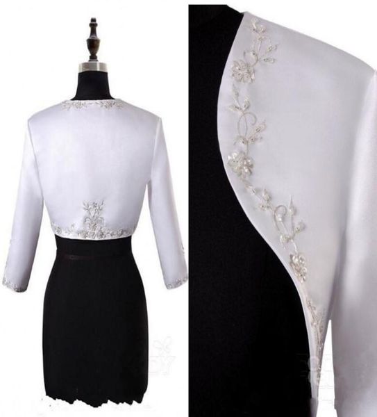 

embroidery beaded satin bolero jacket for wedding women long sleeve wraps jackets women formal evening party bridal dress 1194841, White