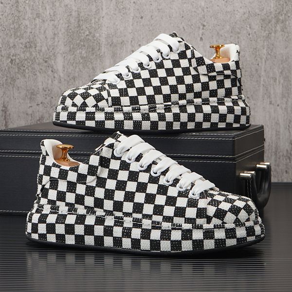 

new men rhinestone checkerboard pattern all match brand shoes causal flats loafers sports walking sneakers zapatos hombre, Black